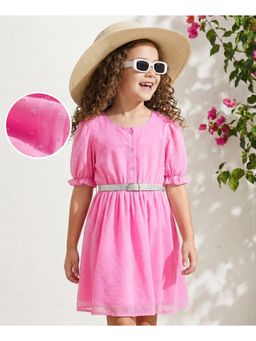 Hola Bonita - Knit Half Sleeves Texture Dress with Belt