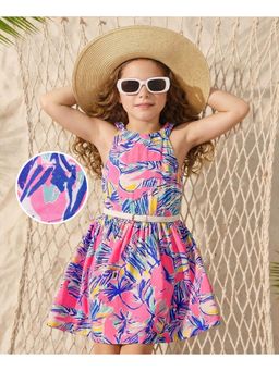 Hola Bonita - Leaf Print Woven Sleeveless Dress and Belt