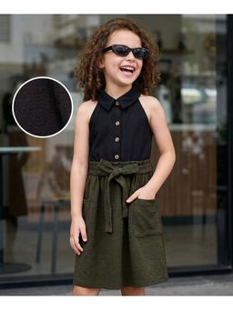 Hola Bonita - Knit Sleeveless Textured Shirt Dress with Belt