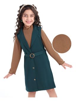 Hola Bonita - Knit Full Sleeves Solid Inner T-Shirt with Frock and Belt