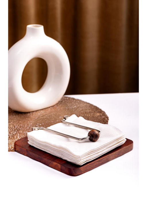 The Pitara Project Napkin Holder Wooden Gun Metal Brown
