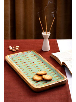 The Pitara Project - Wooden Platter Mughal Flowers Green