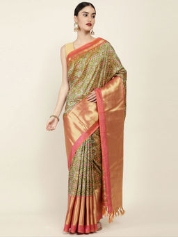 Soch - Printed Art Silk Saree with Unstitched Blouse