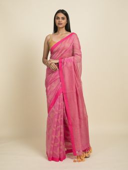 Suta - Pink and Beige Jamdani Cotton Polyester Saree