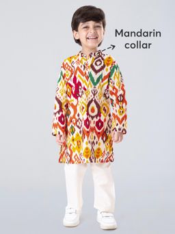 Hopscotch - Boys Ikat Mandarin Cotton Kurta and Pyjama