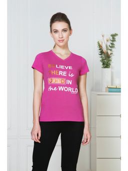 Van Heusen Woman Lingerie and Athleisure - Van Heusen Women V-Neck & Short Sleeve Lounge T-Shirt - Pink