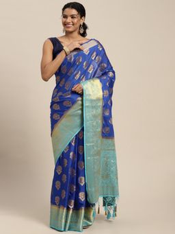 Mimosa - Women's Mysore Silk Crepe Blue Saree with Unstitched Blouse