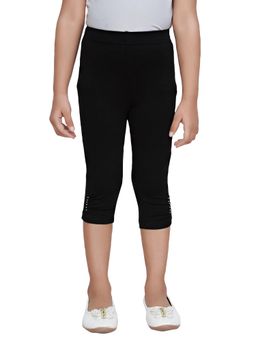 TINY GIRL - Black Solid/Plain Cotton Legging