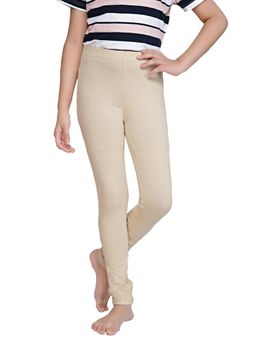 TINY GIRL - Beige Solid/Plain Cotton Legging