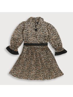 TINY GIRL - Black Animal Print Polyester Dress