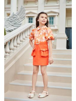 TINY GIRL - Orange Floral Polyester Dress
