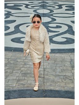 TINY GIRL - Beige Embellished/Sequined Polyester Dress With Shrug