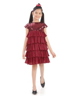 TINY GIRL - Maroon Embellished/Sequined Polyester Dress