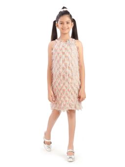 TINY GIRL - Peach Self Design Polyester Dress