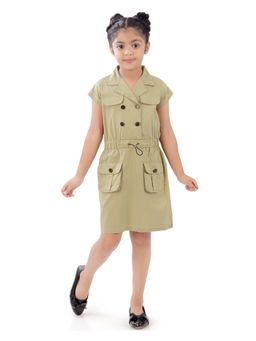 TINY GIRL - Khaki Solid/Plain Cotton Dress
