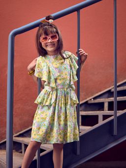 TINY GIRL - Green Floral Polyester Dress