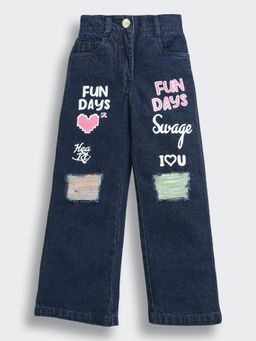 TINY GIRL - Blue Typography Denim Jeans