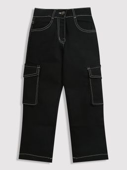TINY GIRL - Black Solid/Plain Denim Jeans