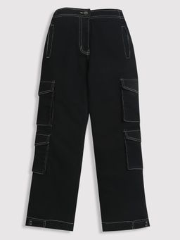 TINY GIRL - Black Solid/Plain Denim Jeans