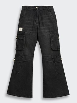 TINY GIRL - Black Solid/Plain Denim Jeans