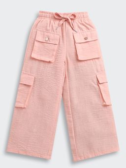 TINY GIRL - Peach Solid/Plain Cotton Pant