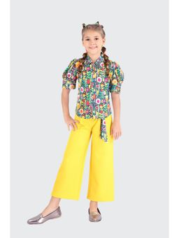 TINY GIRL - Yellow Floral Polyester Shirt With Pant