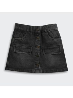 TINY GIRL - Black Solid/Plain Denim Skirt