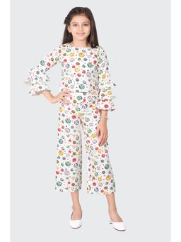 TINY GIRL - Cream Printed Polyester Top With Pant