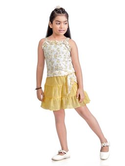 TINY GIRL - Yellow Floral Polyester Top With Skirt