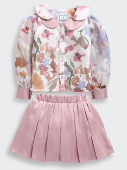 TINY GIRL - Mauve Floral Polyester Shirt With Skirt