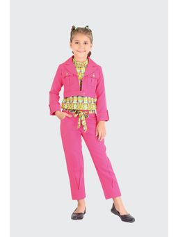 TINY GIRL - Pink Printed Polyester Top With Jacket & Pant