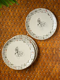 ExclusiveLane - 'Daawat-e-Taj' Handcrafted Ceramic Dinner Plates (Set of 4, Microwave Safe)