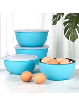 HomeTown - Fiesta Stainless Steel Microsafe Bowl Set of 4 in Teal