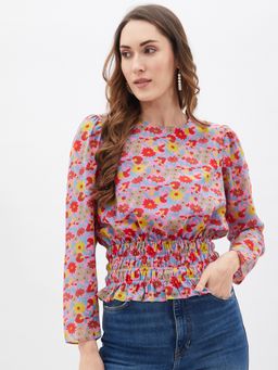 Kibo - Womens Polyester Pink Floral Print Blouse