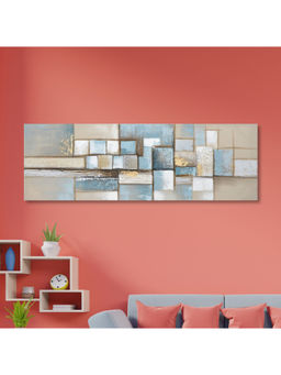 HomeTown - Ilona Abstract Geometric Linen Hand Painted Painting, Light Blue 150X50Cm