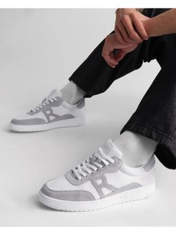 Rare Rabbit - Mens Flint White Leather Lace-Up Closure Sneaker