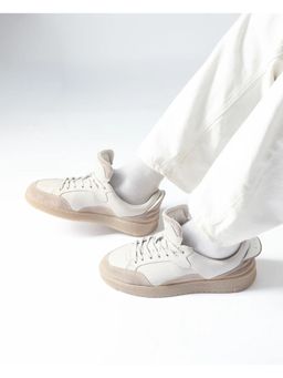 Rare Rabbit - Mens Lip Beige Lace-Up Closure Leather Sneaker