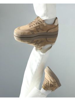 Rare Rabbit - Men Orla Beige Lace-Up Closure Suede Sneaker