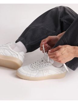 Rare Rabbit - Mens Rango White Leather Lace-Up Closure Sneaker