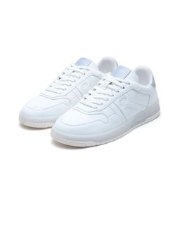 Rare Rabbit - Mens Solara White Lace-Up Closure Micro Leather Sneaker