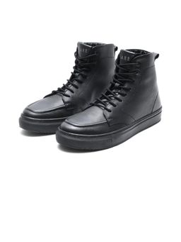 Rare Rabbit - Mens Taico Black Leather Lace-Up Closure Casual Boots
