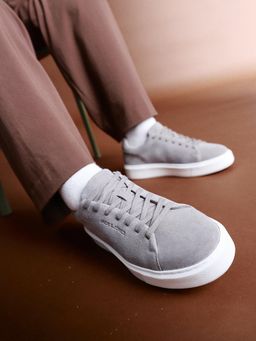 Jack & Jones - Men Grey Leather Lace-Up Sneakers
