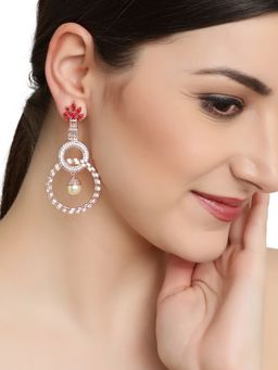 Aatmana - Red and Rose Gold Plated American Diamond Circulate Shaped Drop Earrings
