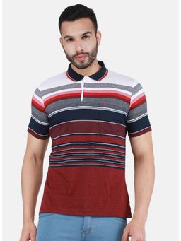 Monte Carlo - Men Stripes Polo T-shirt - Maroon