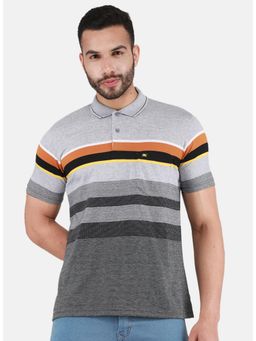 Monte Carlo - Men Stripes Polo T-shirt - Grey