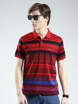 Monte Carlo - Men Stripes Polo T-shirt - Red