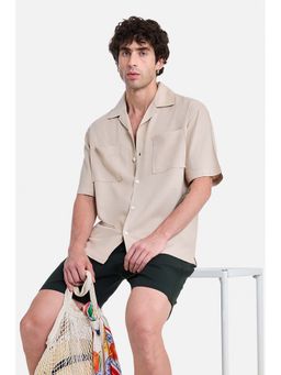 Snitch - Beige Solid Half Sleeves Boxy Shirt for Men