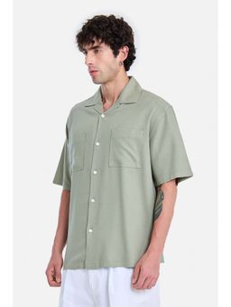 Snitch - Green Solid Half Sleeves Boxy Shirt for Men