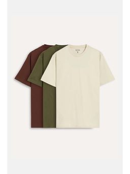 Snitch - Multi-Color Solid Half Sleeves Regular Casual T-Shirt (Pack Of 3)