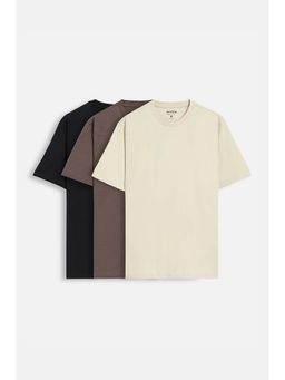 Snitch - Multi-Color Solid Half Sleeves Regular Casual T-Shirt (Pack Of 3)